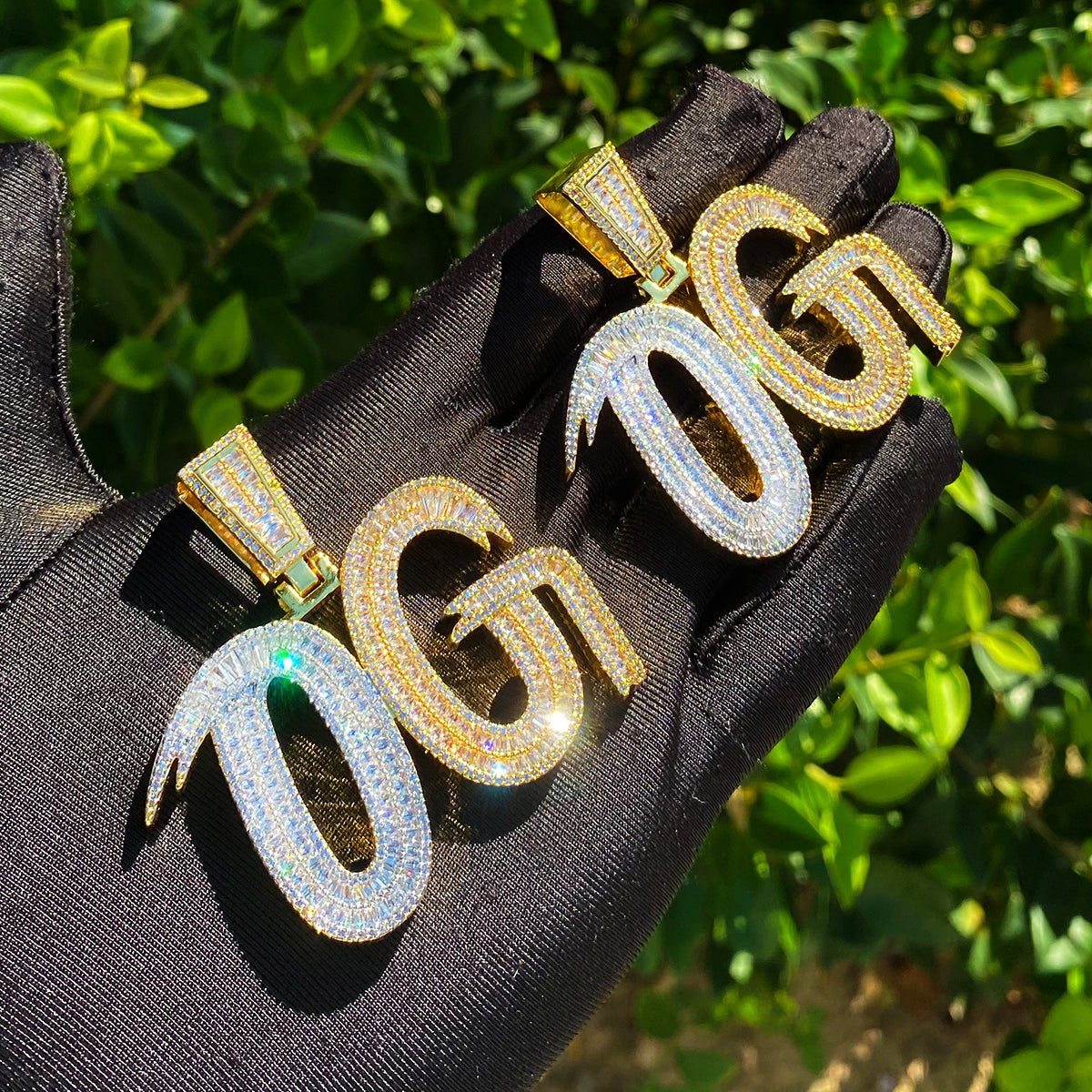 Bubble Letter Iced Out OG Two Tone Necklace Pendant for Men 5A Cubic Zirconia Gold Plated Hip Hop Jewelry