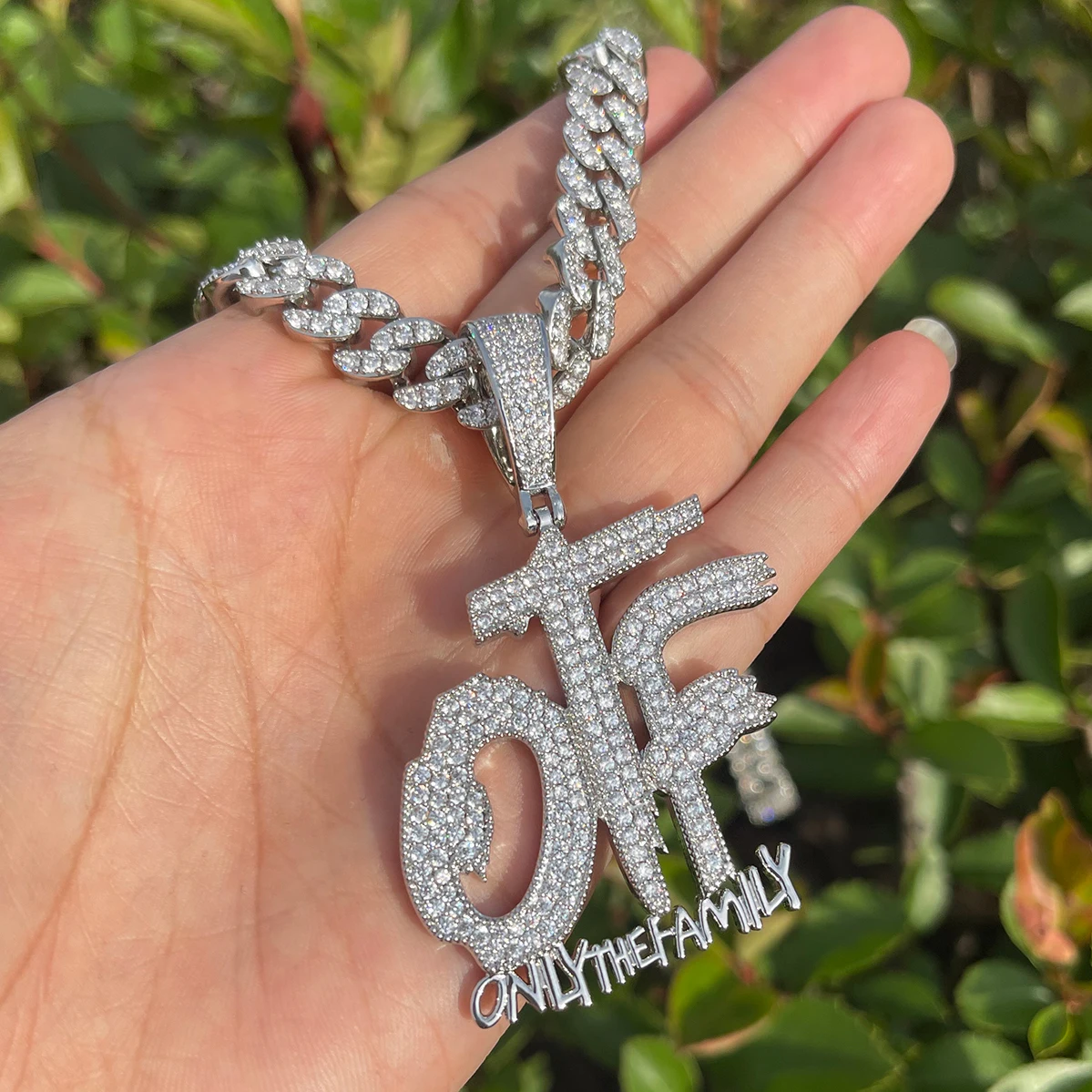 Bubble Letter Iced Ou Pendant Only The Family Necklace for Men Prong Setting Cubic Zirconia Hip Hop Jewelry