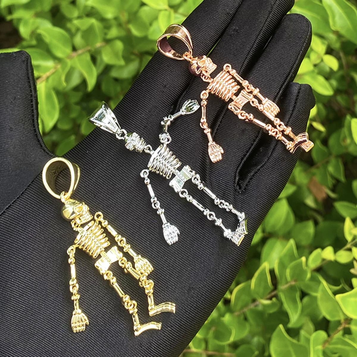 Bubble Letter Iced Out Skeleton Necklace Pendant for Men 5A Cubic Zirconia Gold Plated Hip Hop Jewelry