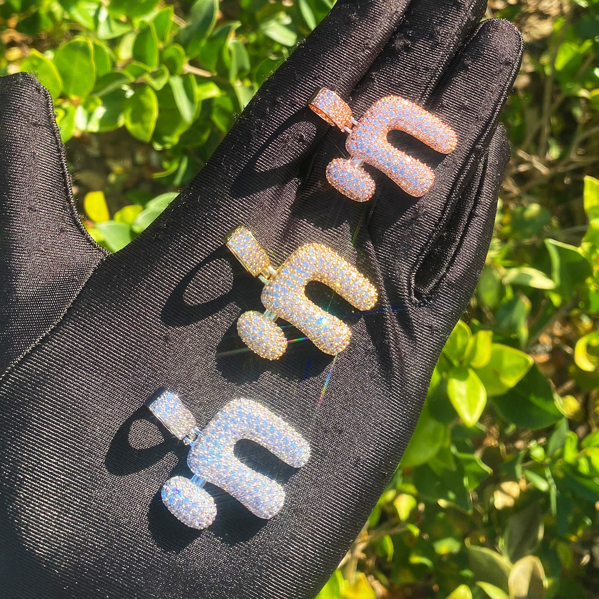 Bubble Letter Iced Out N Symbol Necklace Pendant for Men 5A Cubic Zirconia Real Gold Plated Hip Hop Jewelry