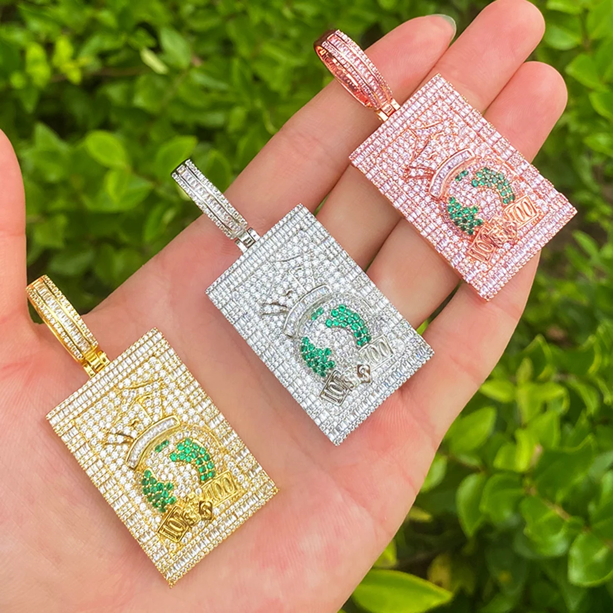 Bubble Letter Iced Out Bling Paved Dollar Dog Tag Necklace Pendant for Men 5A Cubic Zirconia Gold Plated Hip Hop Jewelry