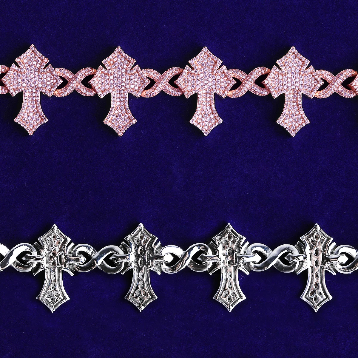 Bubble Letter Iced Out Cross Infinity Link Bracelet for Men 5A Cubic Zirconia Gold Plated Hip Hop Jewelry