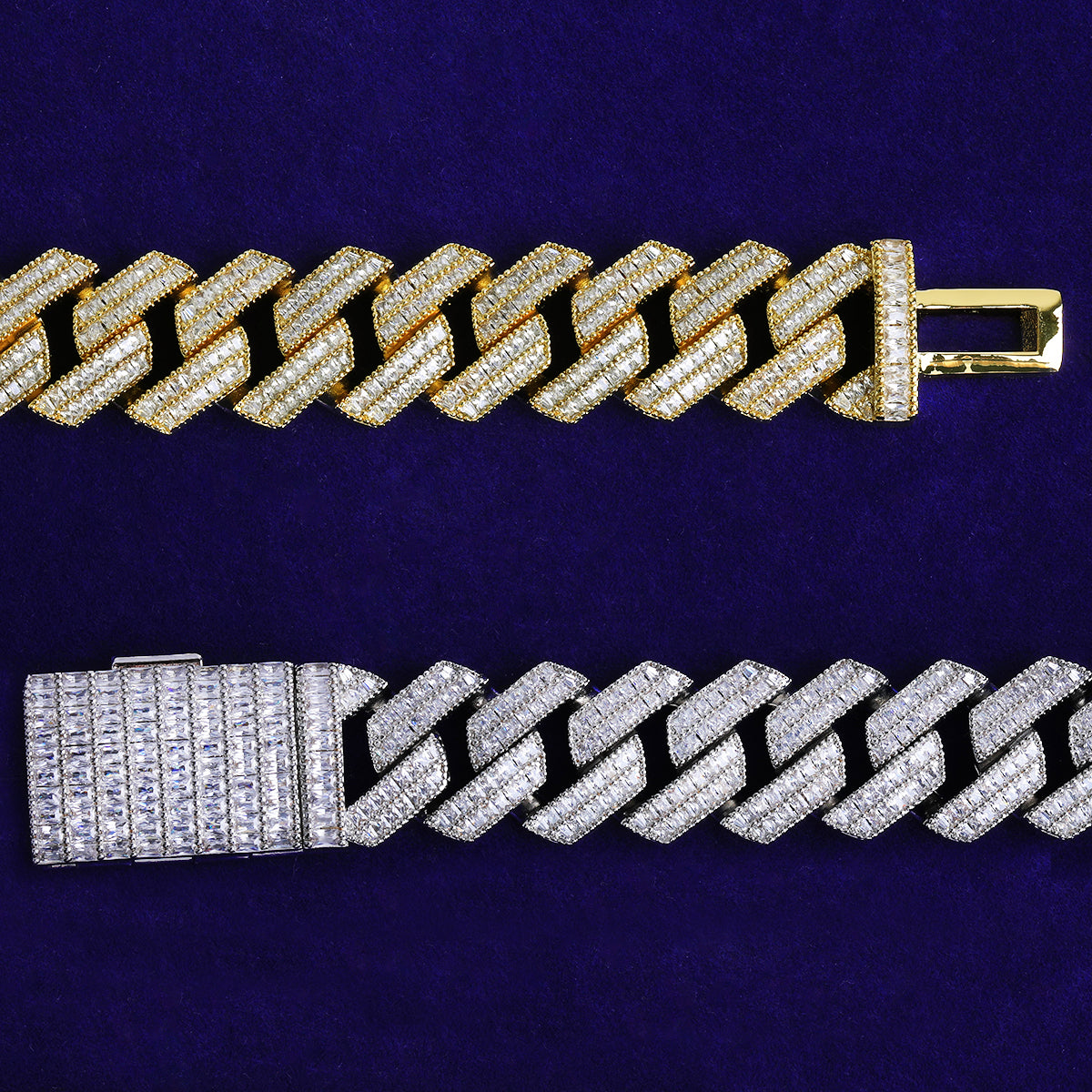 Bubble Letter 20mm Baguette Link Chain for Men Necklace Choker 5A Cubic Zirconia Gold Plated Hip Hop Jewelry