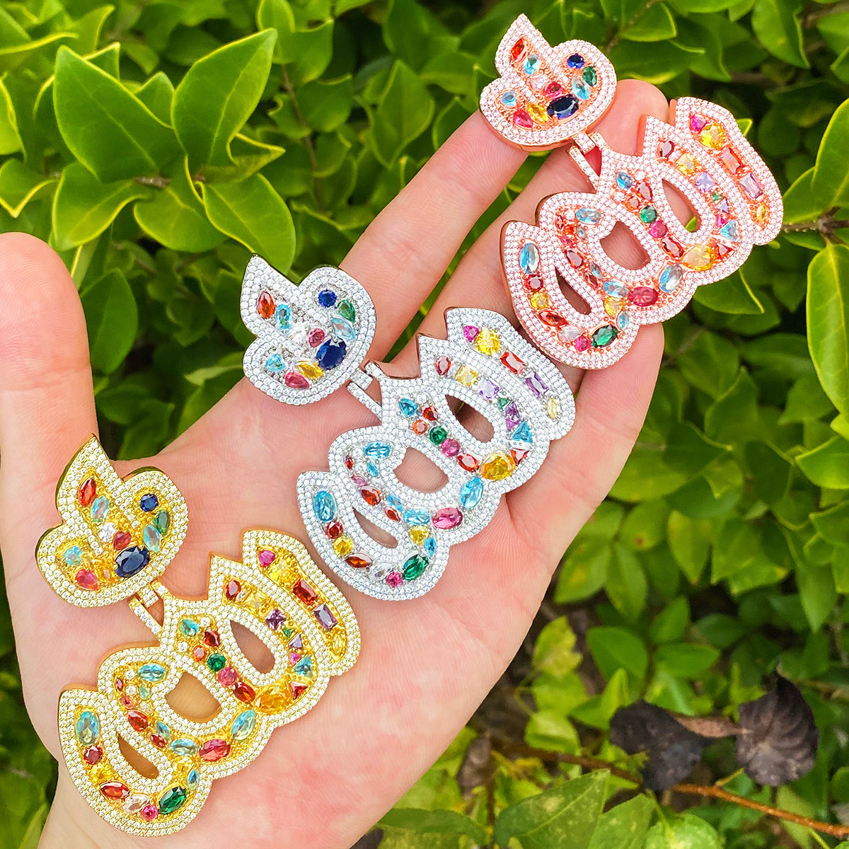 Bubble Letter Iced Out Colorful Allah Necklace Pendant for Men 5A Copper Cubic Zirconia Hip Hop Jewelry