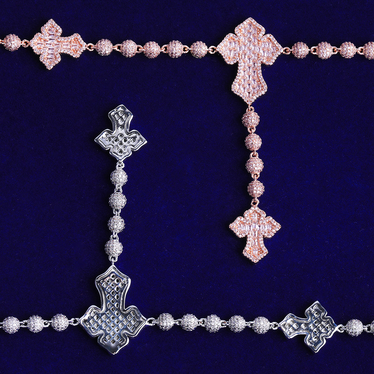 Bubble Letter Iced Out Beads Cross Chain for Men Necklace Choker 5A Cubic Zirconia Hip Hop Jewelry