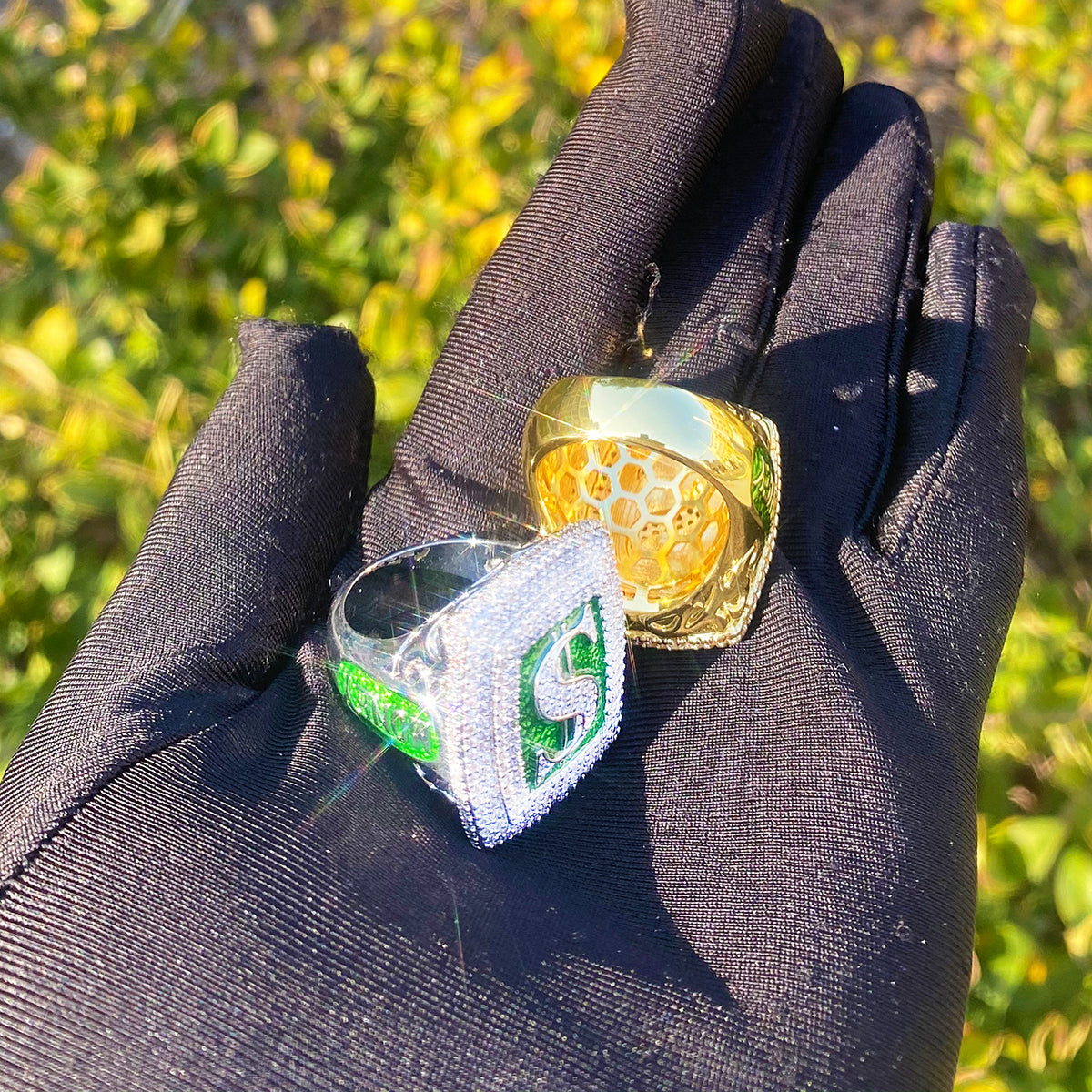 Bubble Letter Iced Out Dollar Sign $ Ring for Men 5A Cubic Zirconia Real Gold Plated Hip Hop Jewelry