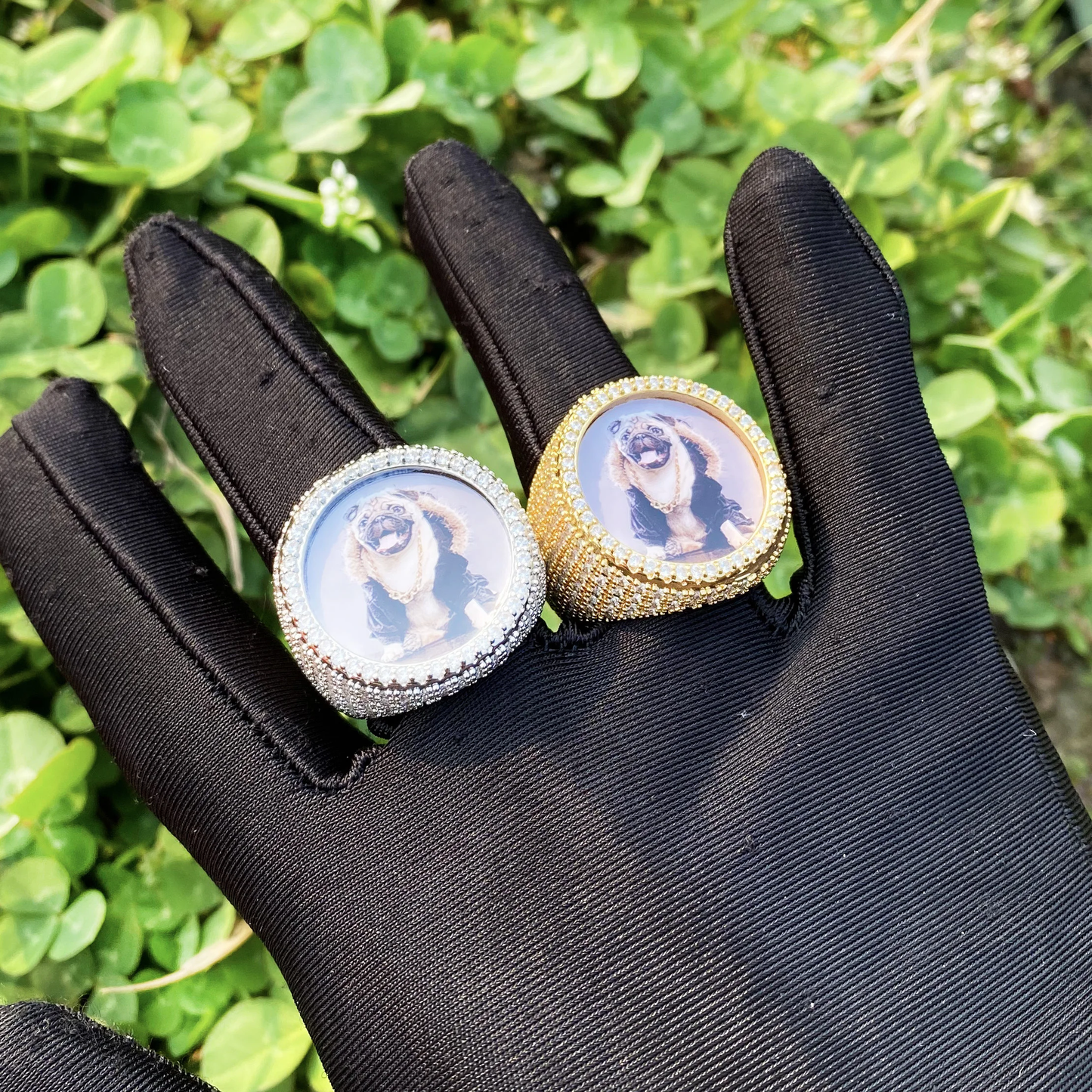 Bubble Letter Iced Out Custom Photo Round Circle Ring for Men Personalized Picture Cubic Zirconia Hip Hop Jewelry