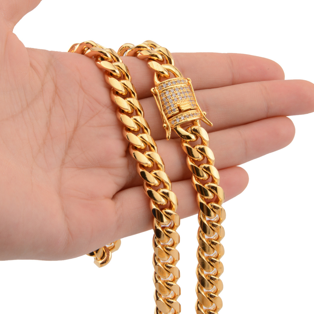 Bubble Letter Stainless Steel Miami Cuban Link Chain for Men Necklace Choker PVD Gold Plated Lobster Ice Clasp Hip Hop Jewelry