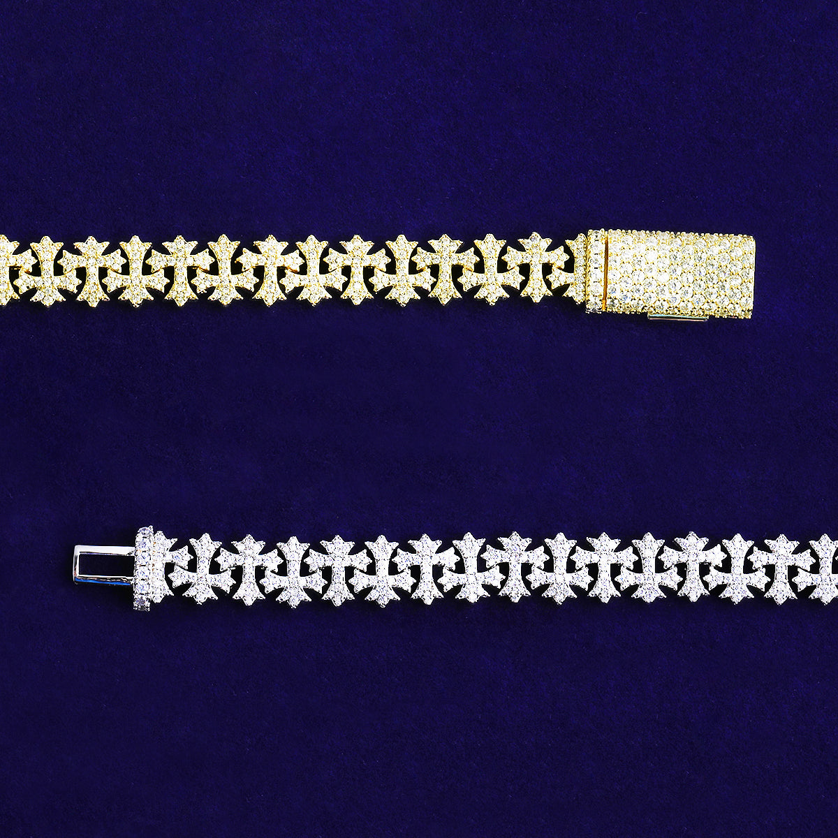 Bubble Letter Iced Out Cross Link Bracelet for Men 5A Cubic Zirconia Gold Plated Hip Hop Jewelry