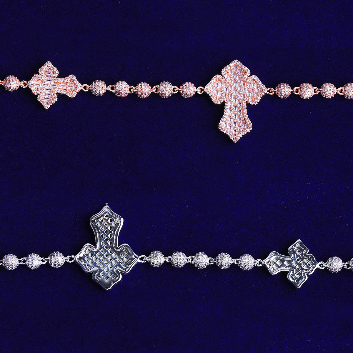 Bubble Letter Iced Out Beads Cross Bracelet for Men 5A Cubic Zirconia Hip Hop Jewelry