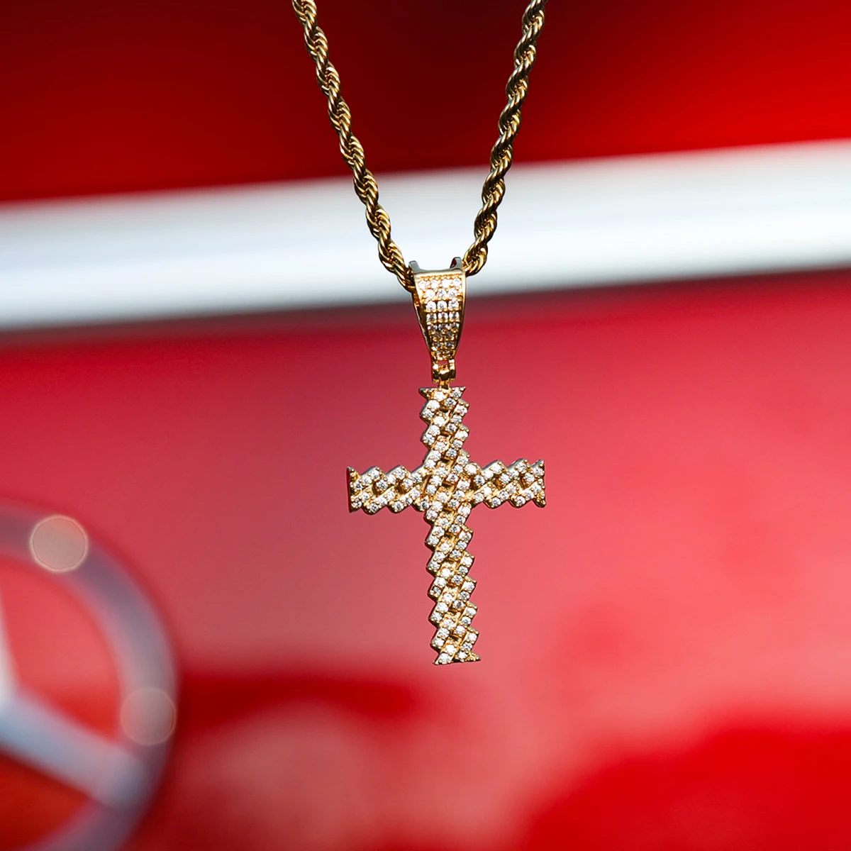 Bubble Letter Iced Out Cross Necklace for Women Dropshipping 2022 Best Selling Items