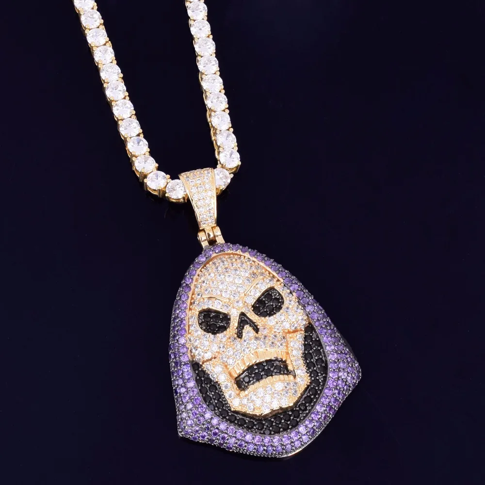 Skull Pendant Necklace Gold Color AAA Cubic Zircon Hip Hop Rock Jewelry