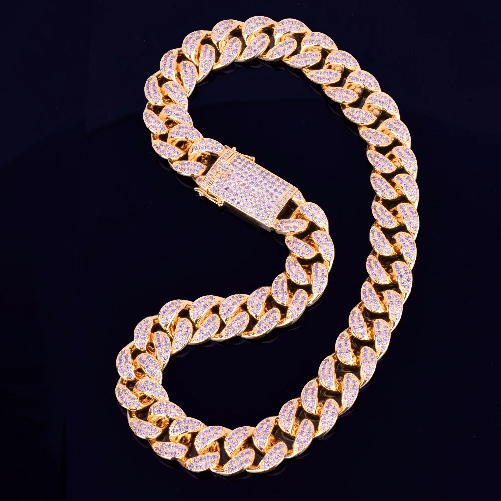 Bubble Letter Heavy Purple Zircon Miami Cuban Link Chain for Men Necklace Choker Bling Hip Hop Rock Fashion Jewelry 2021 Trend