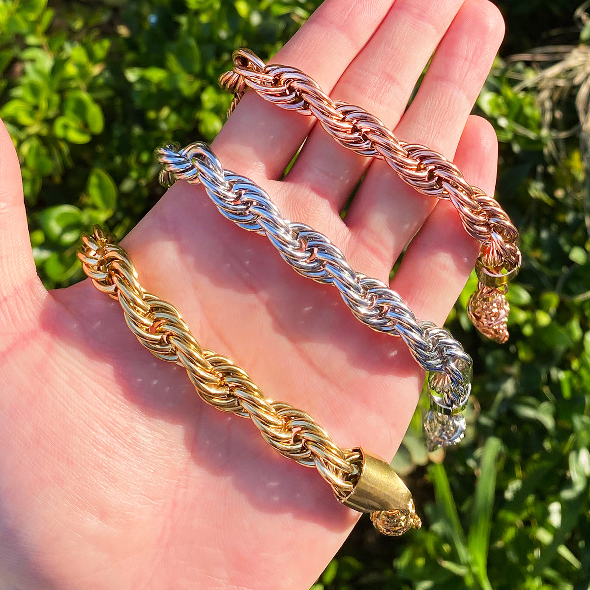 Bubble Letter 10mm Stainless Steel Rope Bracelet for Men PVD Plated Hip Hop Jewelry