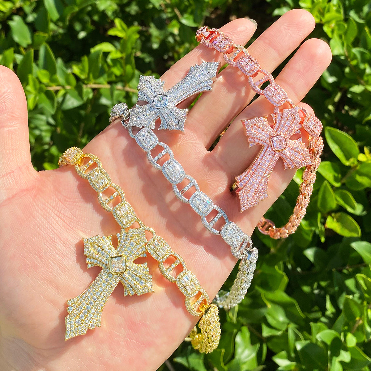 Bubble Letter Iced Out Coffee Bean Link Chain for Men 5A Cubic Zirconia Gold Plated Hip Hop Jewelry