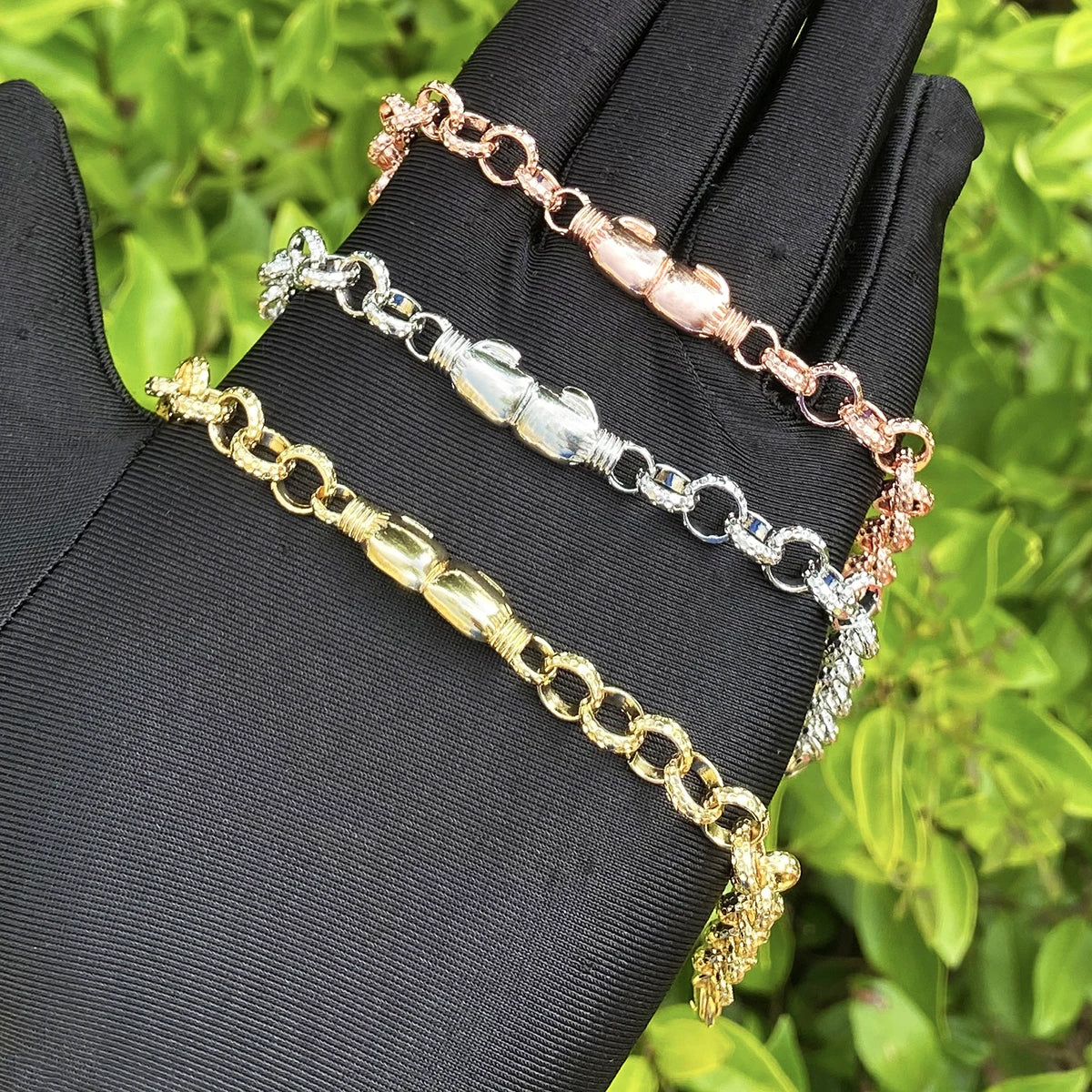 Bubble Letter Belcher Link Boxing Gloves Bracelet for Women Real Gold Plated Hip Hop Jewelry