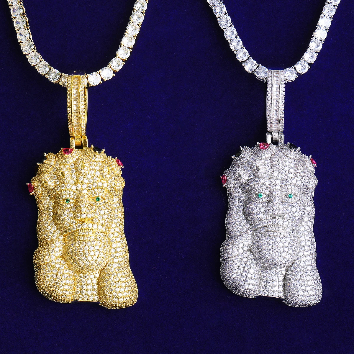 Bubble Letter Iced Out Jesus Necklace Pendant for Men Real Gold Plated 5A Cubic Zirconia Hip Hop Jewelry