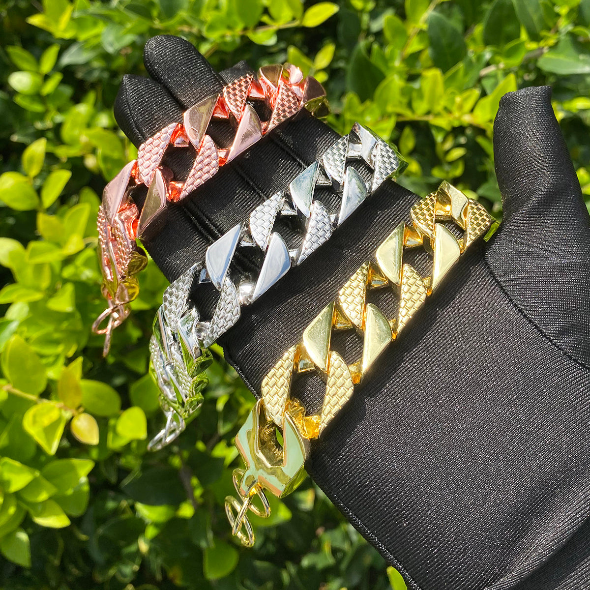 Bubble Letter Semi Patterned Cuban Link Bracelet for Men Copper Gold Plated Hip Hop Jewelry Albert Clasp