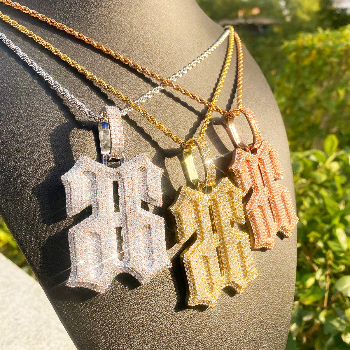 Bubble Letter Iced Out Number 66 Necklace Pendant for Men 5A Copper Cubic Zirconia Hip Hop Jewelry