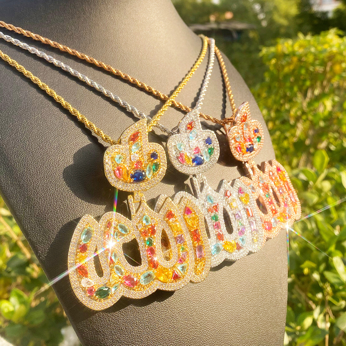 Bubble Letter Iced Out Colorful Allah Necklace Pendant for Men 5A Copper Cubic Zirconia Hip Hop Jewelry
