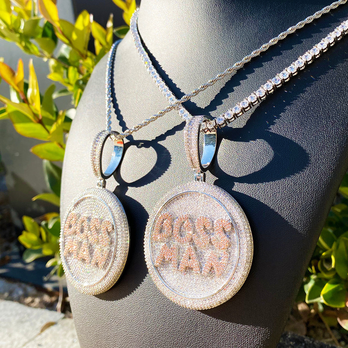 Bubble Letter Iced Out Boss Man Circle Necklace Pendant for Men 5A Copper Cubic Zirconia Hip Hop Jewelry