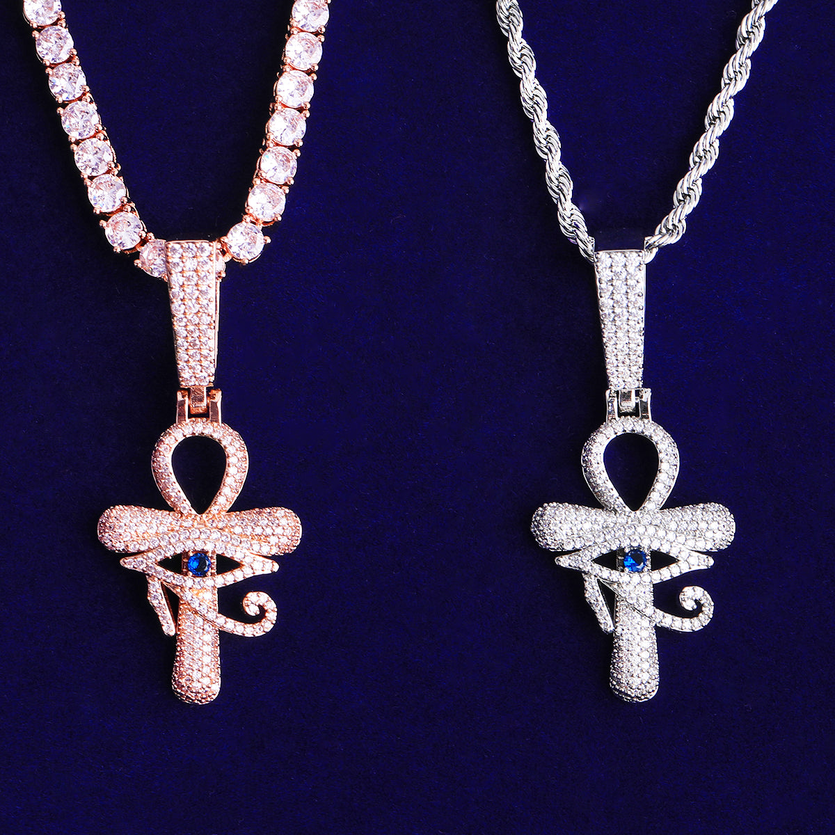 Bubble Letter Iced Out Eye Cross Necklace Pendant for Men 5A Cubic Zirconia Gold Plated Hip Hop Jewelry