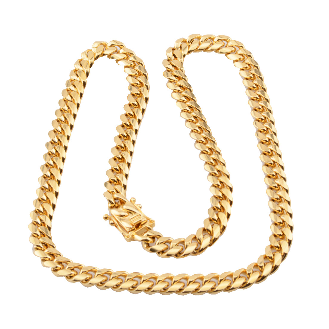 Bubble Letter Stainless Steel Miami Cuban Link Chain for Men Necklace Choker PVD Plating Real Gold Plated Lobster Clasp Hip Hop Jewelry