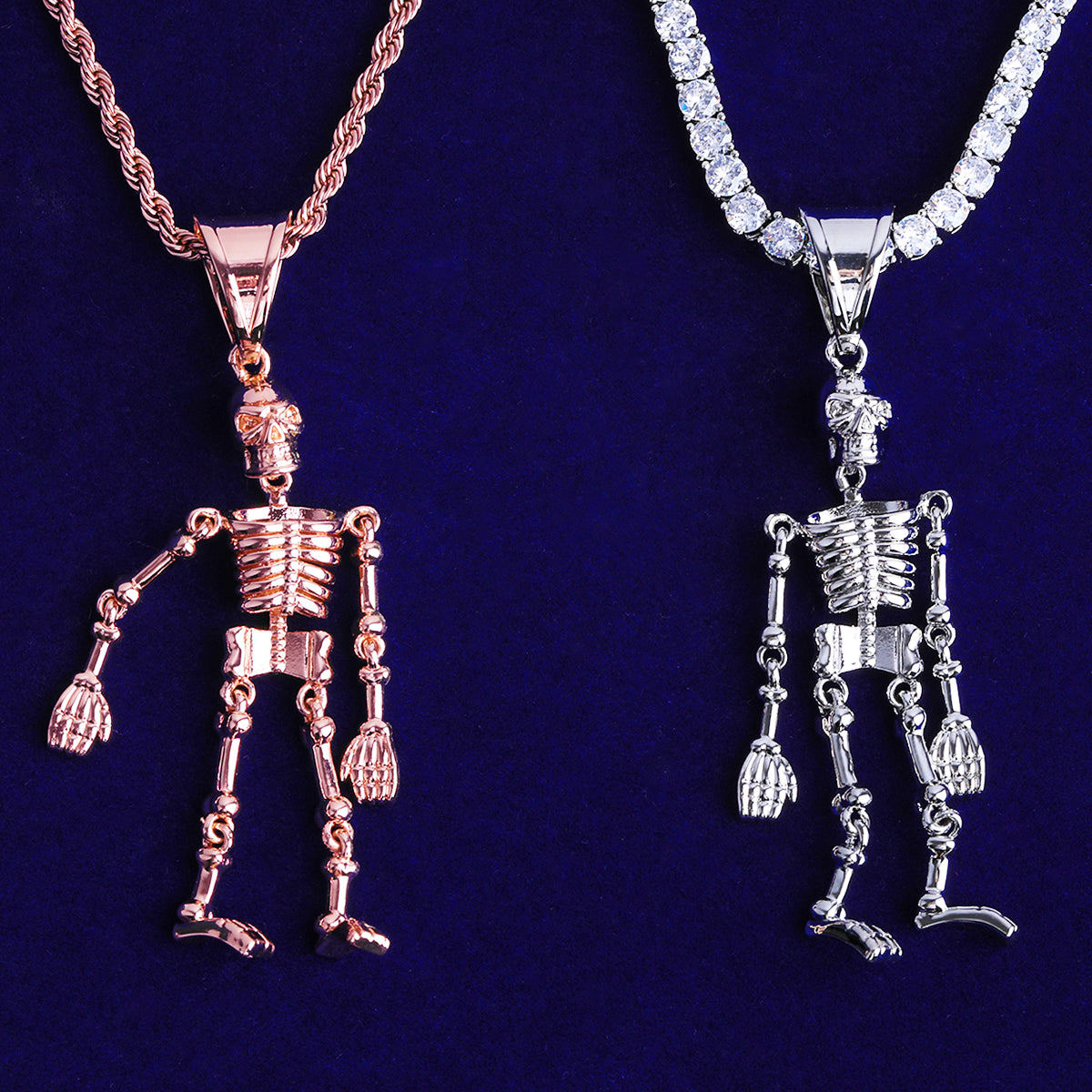 Bubble Letter Iced Out Skeleton Necklace Pendant for Men 5A Cubic Zirconia Gold Plated Hip Hop Jewelry