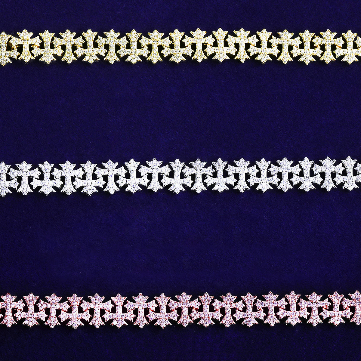 Bubble Letter Iced Out Cross Link Bracelet for Men 5A Cubic Zirconia Gold Plated Hip Hop Jewelry