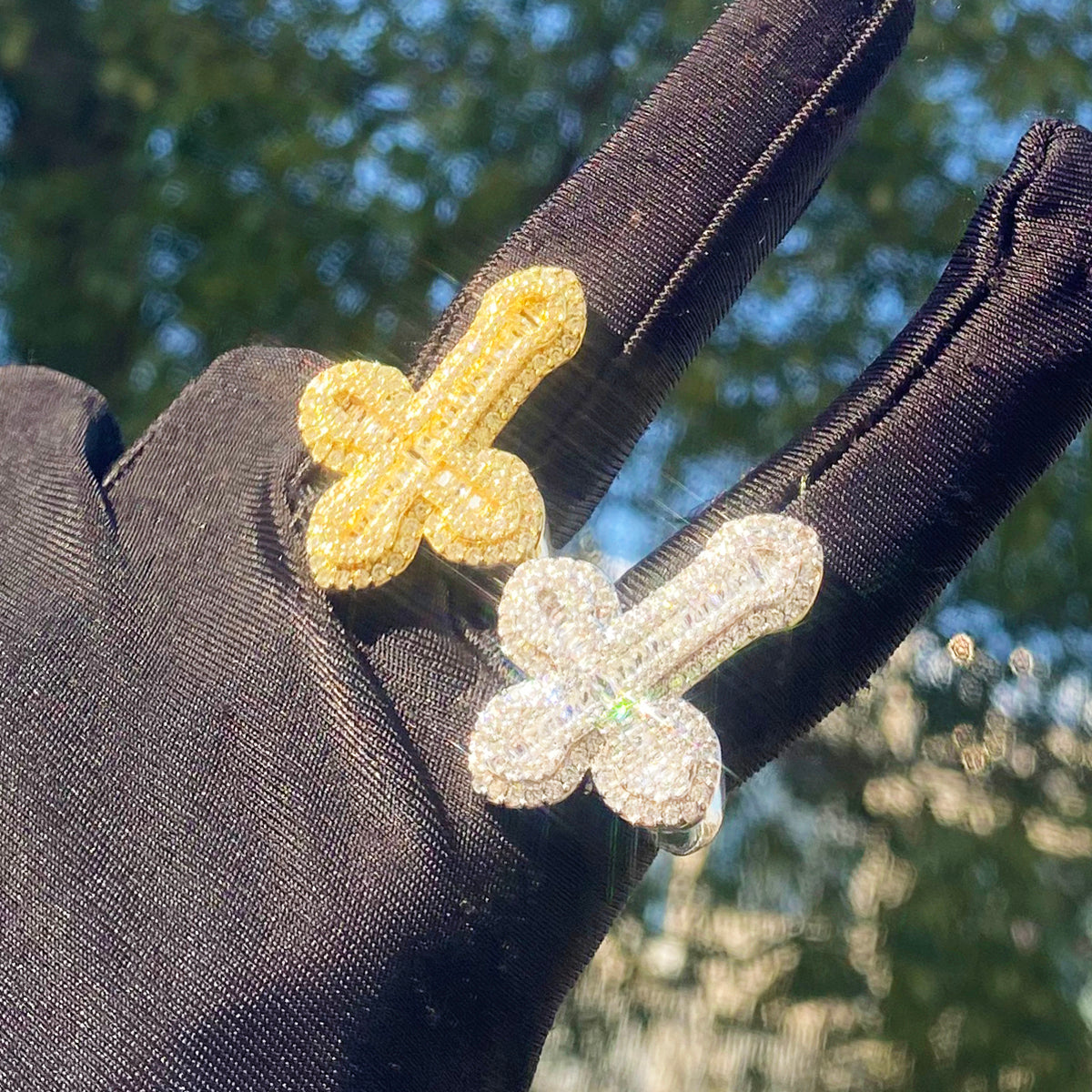 Bubble Letter Iced Out Baguette Cross Ring for Men 5A Cubic Zirconia Real Gold Plated Hip Hop Jewelry