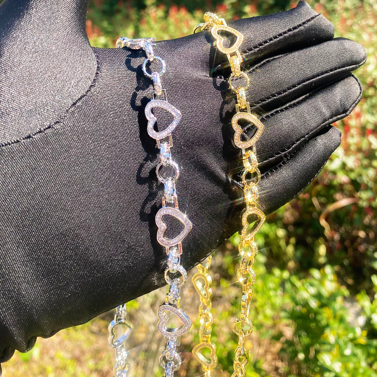 Bubble Letter Iced Out Hollow Heart Belcher Link Chain for Women Real Gold Plated Hip Hop Jewelry