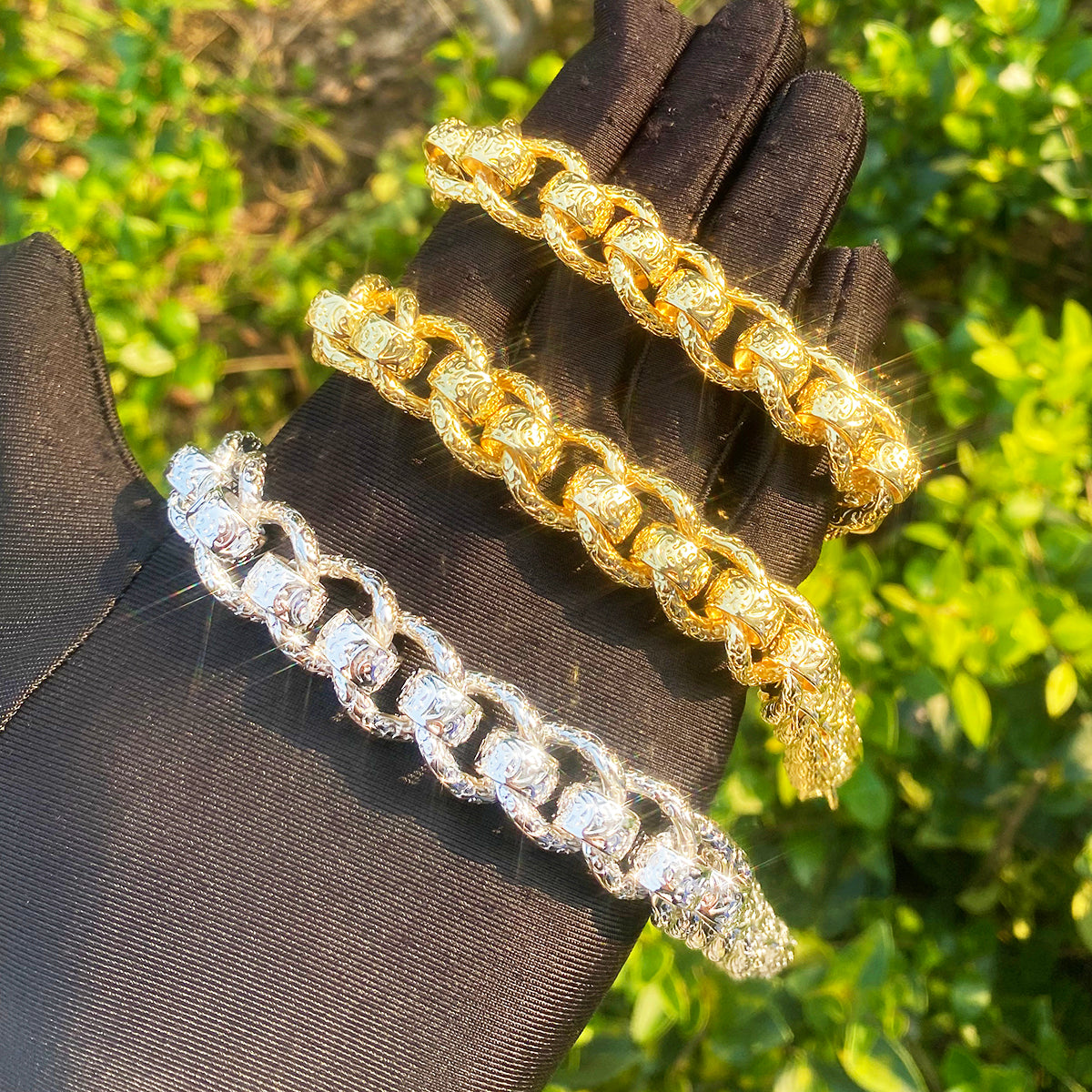 Bubble Letter Pattered Ring Roller Belcher Chain for Men Albert Clasp Hip Hop Jewelry