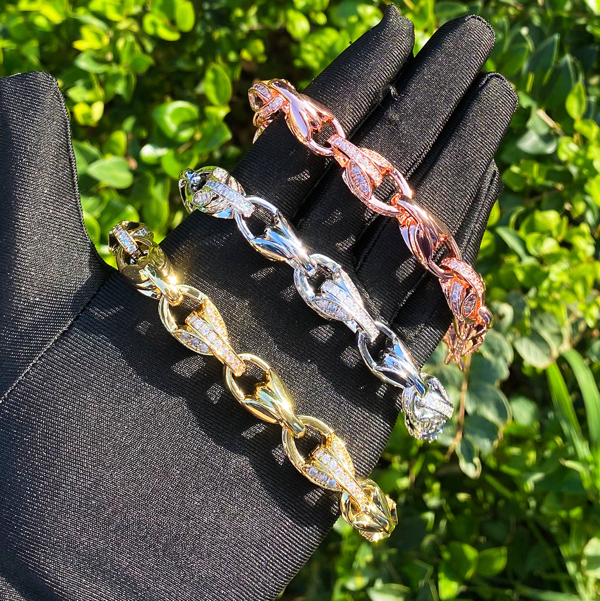 Bubble Letter Iced Out Tulip Bracelet for Men 5A Cubic Zirconia Gold Plated Hip Hop Jewelry