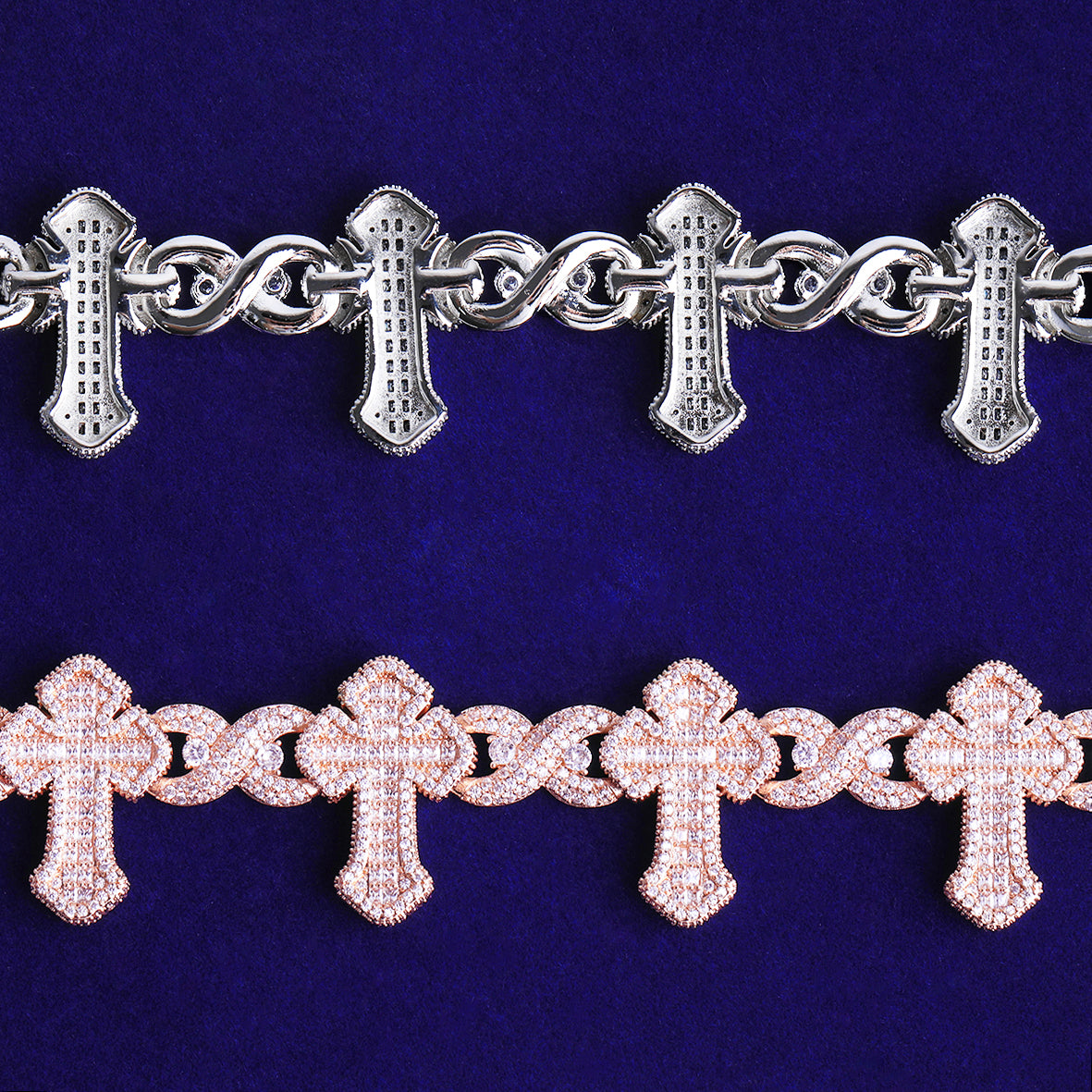 Bubble Letter Iced Out Cross Infinity Bracelet for Men 5A Cubic Zirconia Gold Plated Hip Hop Jewelry