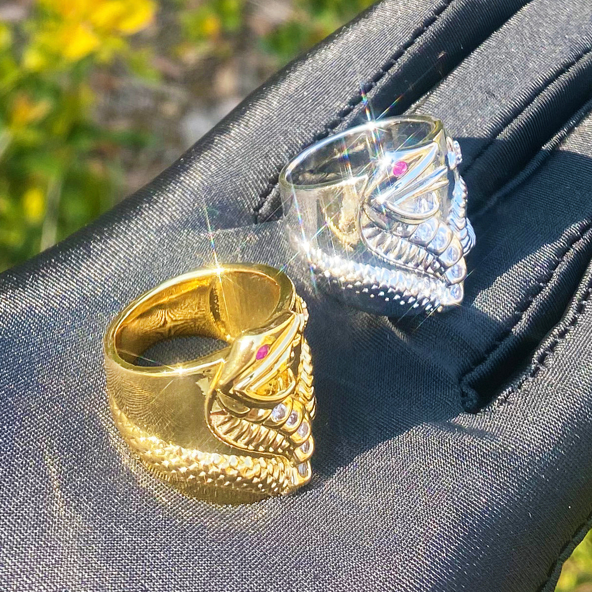 Bubble Letter Iced Out Snake Ring for Men Real Gold Plated Hip Hop Jewelry