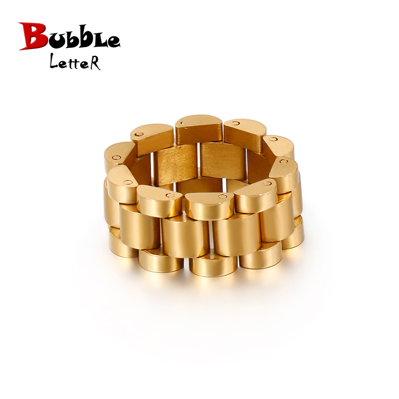 Bubble Letter Stainless Steel Watch Link Ring for Men PVD Plate Hip Hop Jewelry