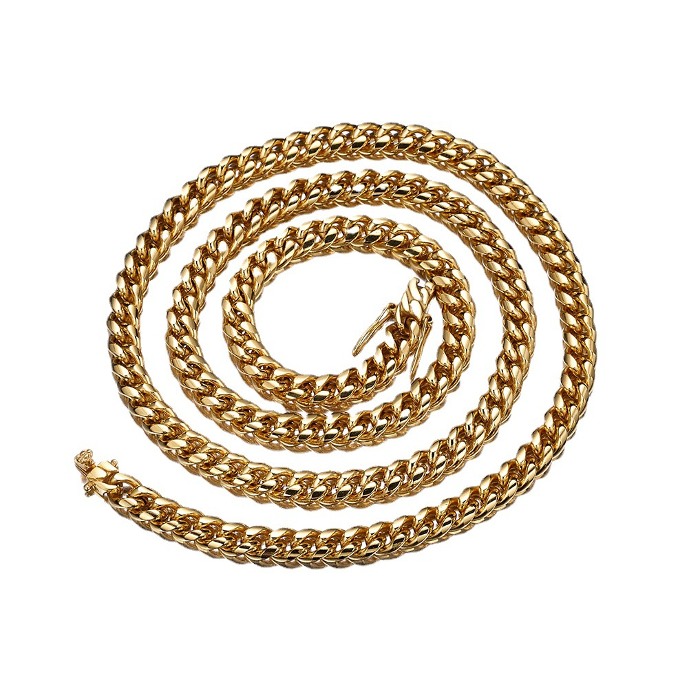 Bubble Letter Stainless Steel Miami Cuban Link Chain for Men Necklace Choker PVD Plating Real Gold Plated Lobster Clasp Rapper Jewelry