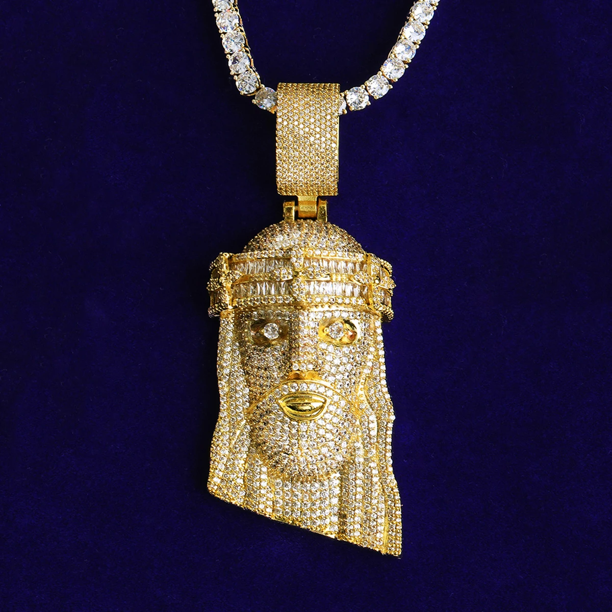 Bubble Letter Iced Out Jesus Necklace Pendant for Men Real Gold Plated 5A Cubic Zirconia Hip Hop Jewelry