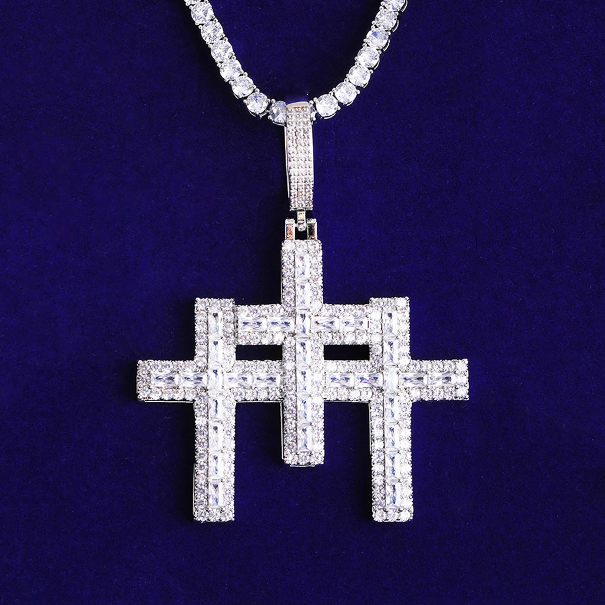Bubble Letter Iced Out 3 in 1 Cross Necklace Pendant for Men Real Gold Plated 5A Cubic Zirconia Hip Hop Jewelry