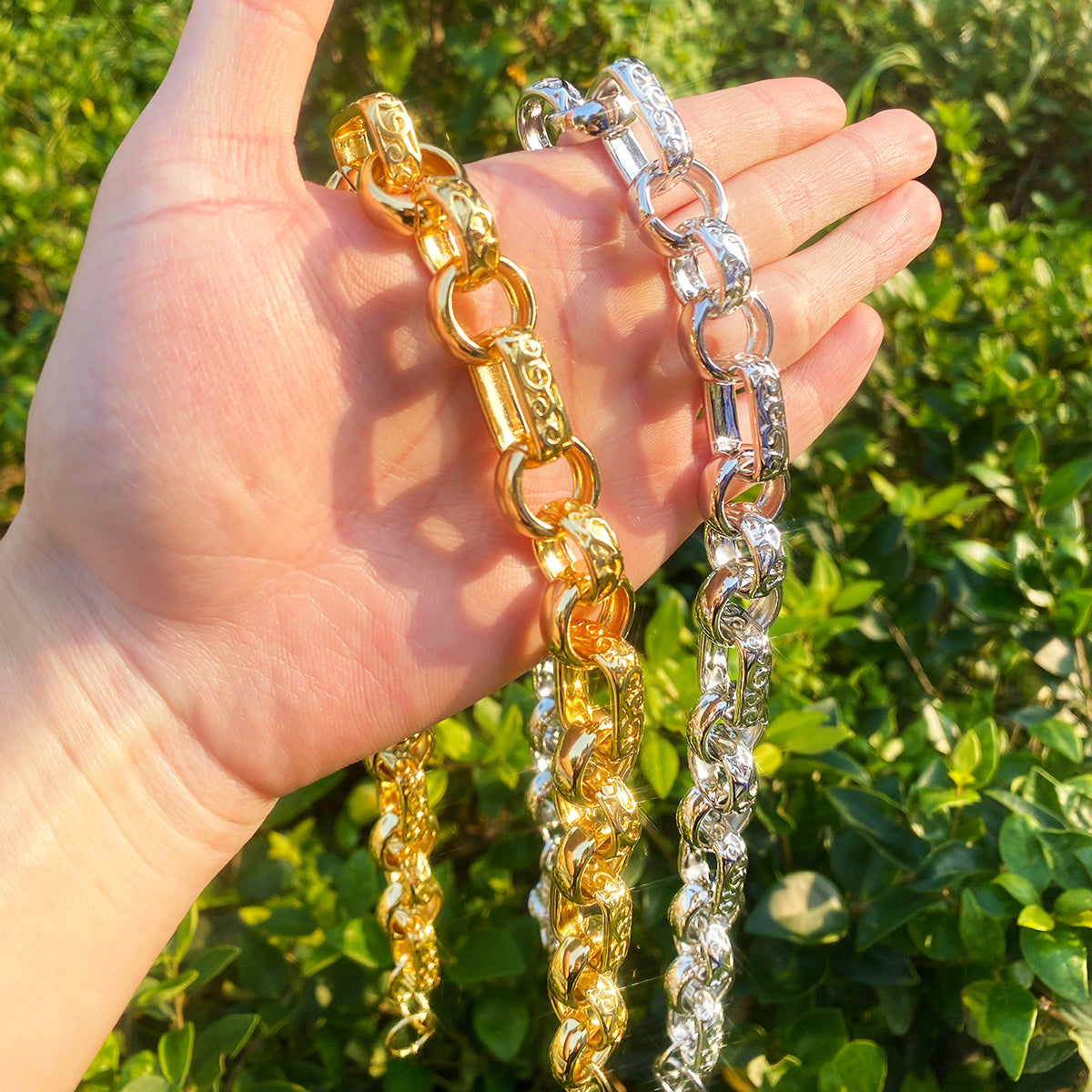 Bubble Letter GYPSY Belcher Link Chain for Men Real Gold Plated Hip Hop Jewelry Albert Clasp