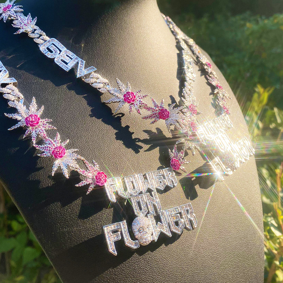 Bubble Letter Iced Out Palm Flower Chain for Men Necklace Choker 5A Cubic Zirconia Hip Hop Jewelry