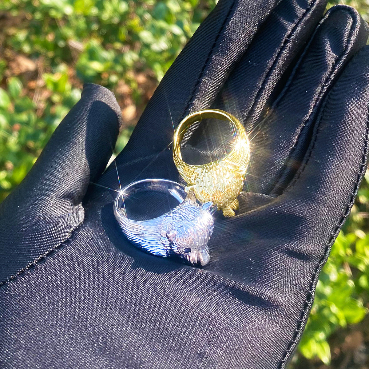 Bubble Letter Bear Head Ring for Men Real Gold Plated Hip Hop Jewelry