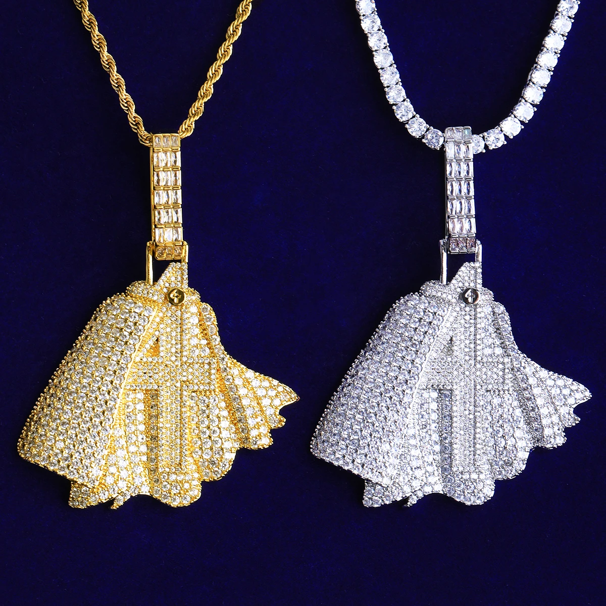 Bubble Letter Iced Out Holleween Number 4 Necklace Pendant for Men 5A Cubic Zirconia Gold Plated Hip Hop Jewelry