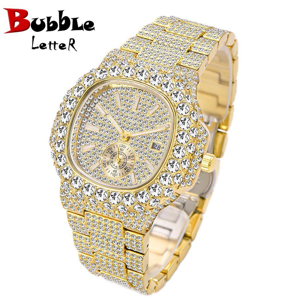 Bubble Letter VVS FULL ICE DATE SPECIAL MINUTE HAND ICED OUT DIAMOND WATCH