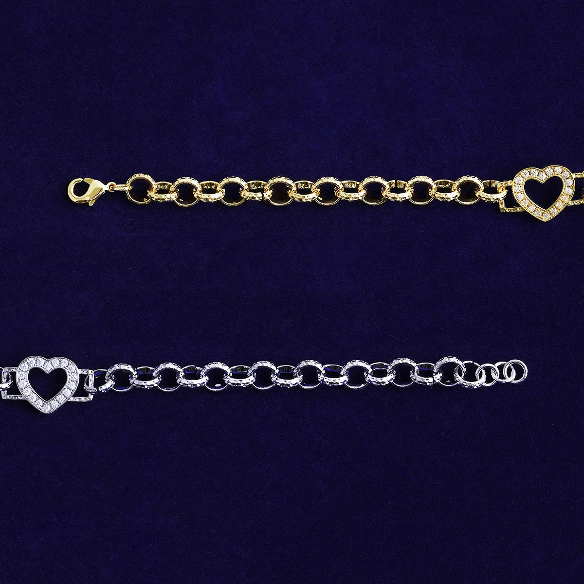 Bubble Letter Iced Out Ring Link Bracelet Heart for Women Real Gold Plated 5A Grade Hip Hop Jewelry