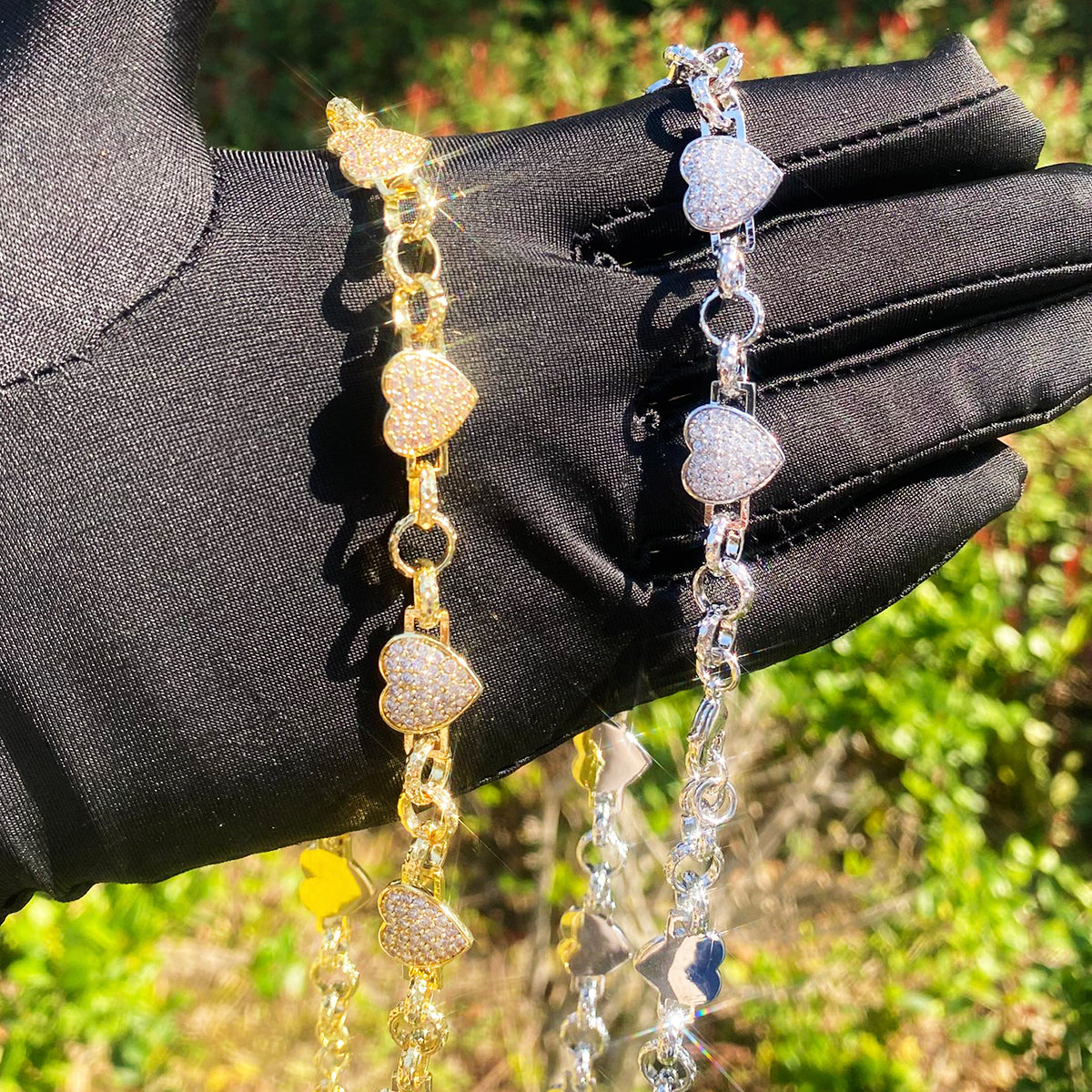 Bubble Letter Belcher Link Heart Chain Necklace for Men Real Gold Plated Copper Cubic Zirconia Hip Hop Jewelry