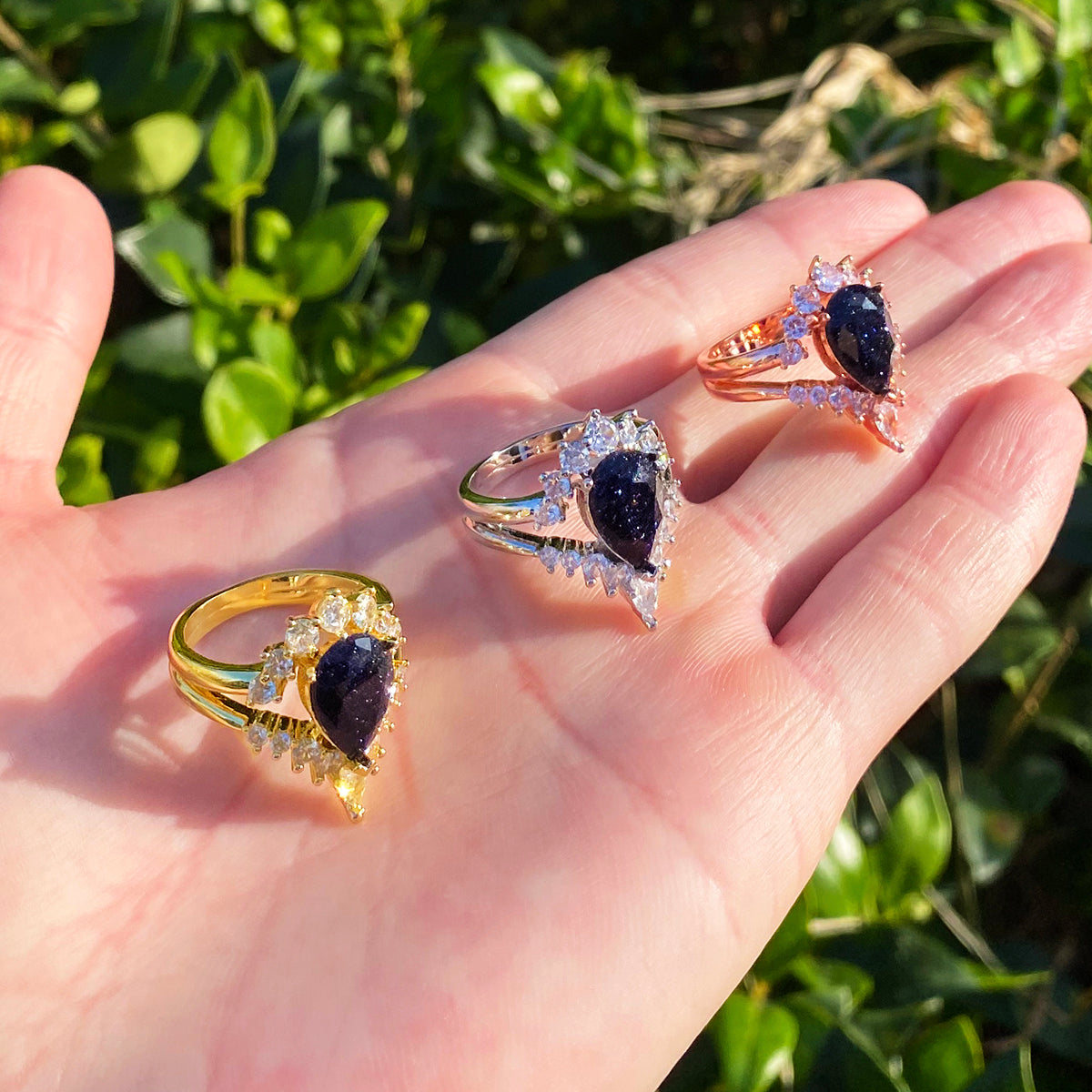 Bubble Letter Iced Out Black Stone Ring for Women Real Gold Plated Hip Hop Jewelry