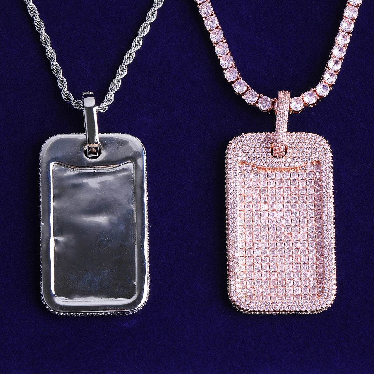 Bubble Letter Iced Out Dog Tag Necklace Pendant for Men 5A Cubic Zirconia Gold Plated Hip Hop Jewelry