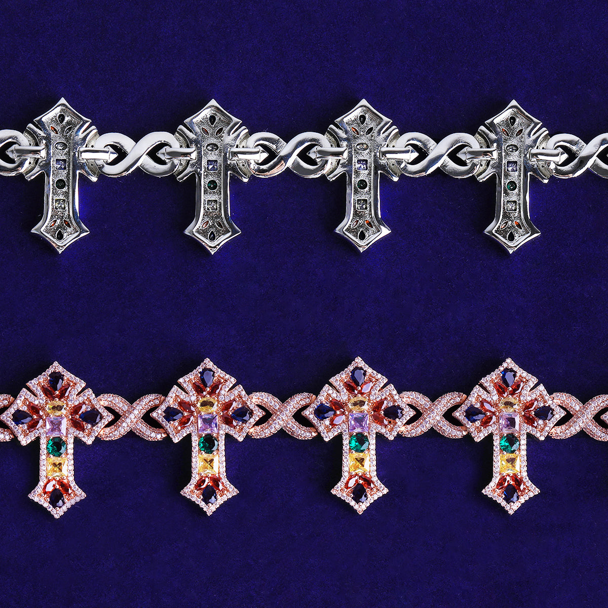 Bubble Letter Iced Out Colorful Cross Link Chain for Men Necklace Choker Prong Setting Hip Hop Jewelry