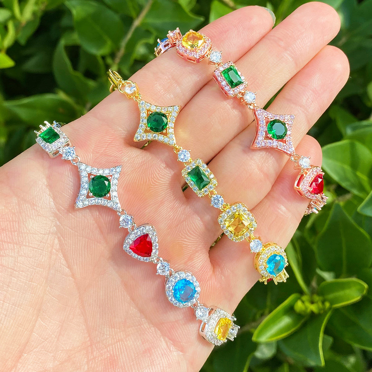 Bubble Letter Iced Out Square Dot Heart Rectangle Shape Link Bracelet for Men 5A Cubic Zirconia Hip Hop Jewelry